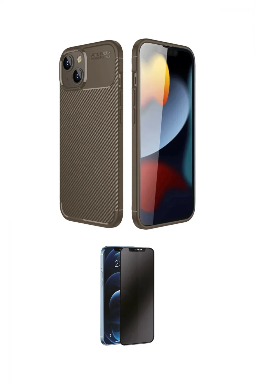 ieg™ iPhone 14 Kılıf Eksen Form Prime - Siyah 3D Antistatik Hayalet Cam Ekran Koruyucu