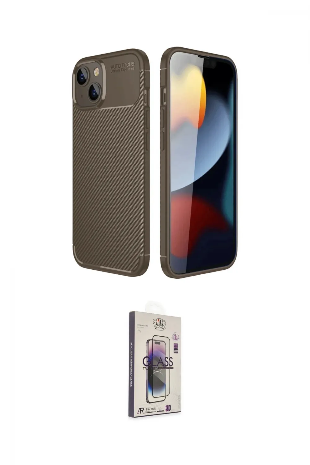 ieg™ iPhone 14 Kılıf Eksen Form Prime - Siyah Bilvis 3D Cam Ekran Koruyucu