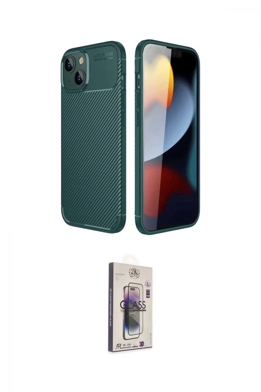 ieg™ iPhone 14 Kılıf Eksen Form Prime - Siyah Bilvis 3D Cam Ekran Koruyucu