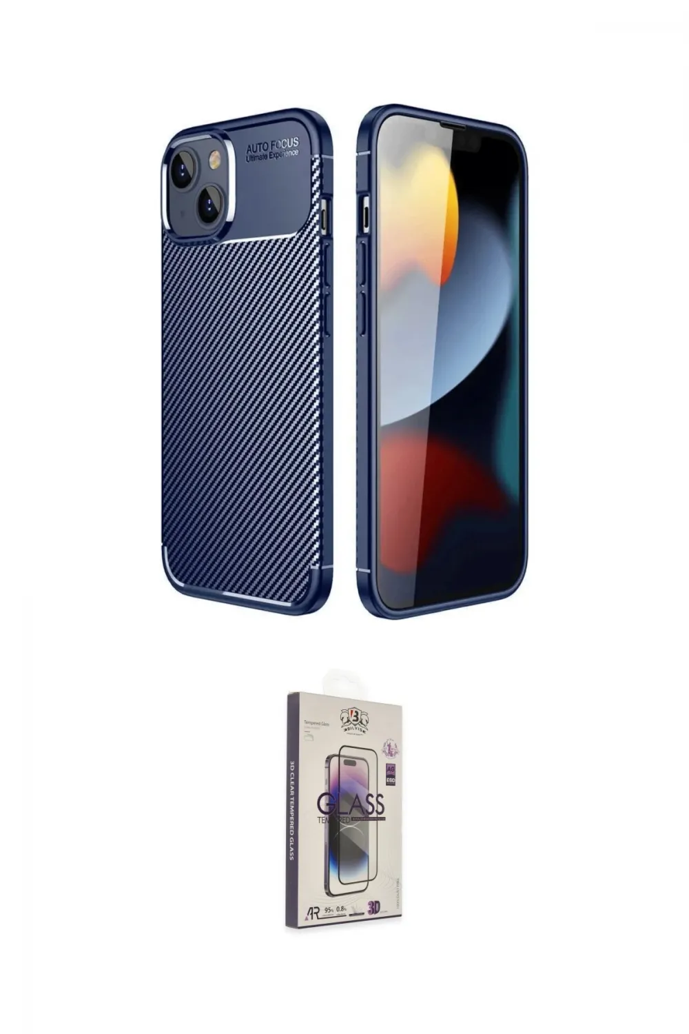 ieg™ iPhone 14 Kılıf Eksen Form Prime - Siyah Bilvis 3D Cam Ekran Koruyucu