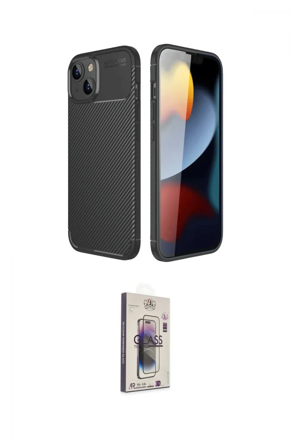 ieg™ iPhone 14 Kılıf Eksen Form Prime - Siyah Bilvis 3D Cam Ekran Koruyucu