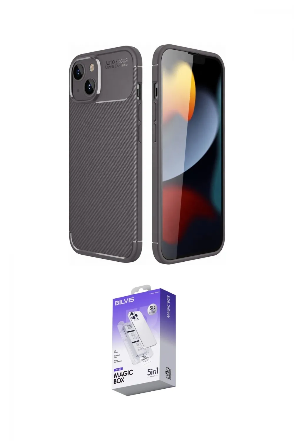 ieg™ iPhone 14 Kılıf Eksen Form Prime - Siyah Bilvis 5in1 3D Magic Cam Ekran Koruyucu