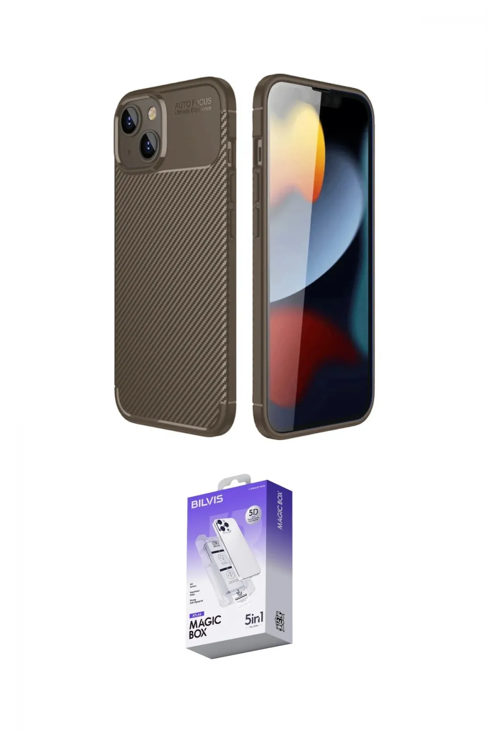 ieg™ iPhone 14 Kılıf Eksen Form Prime - Siyah Bilvis 5in1 3D Magic Cam Ekran Koruyucu