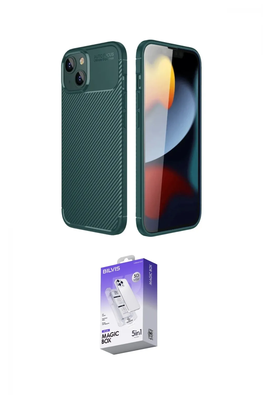 ieg™ iPhone 14 Kılıf Eksen Form Prime - Siyah Bilvis 5in1 3D Magic Cam Ekran Koruyucu