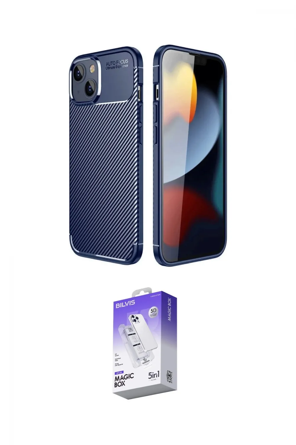 ieg™ iPhone 14 Kılıf Eksen Form Prime - Siyah Bilvis 5in1 3D Magic Cam Ekran Koruyucu