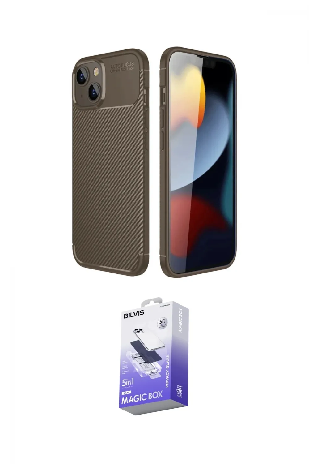 ieg™ iPhone 14 Kılıf Eksen Form Prime - Siyah Bilvis 5in1 5D Magic Hayalet Cam Ekran Koruyucu