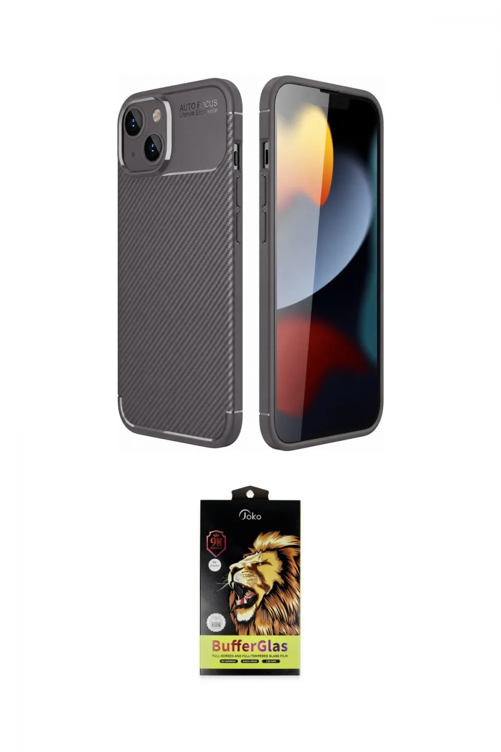 ieg™ iPhone 14 Kılıf Eksen Form Prime - Siyah Buffer Cam Ekran Koruyucu