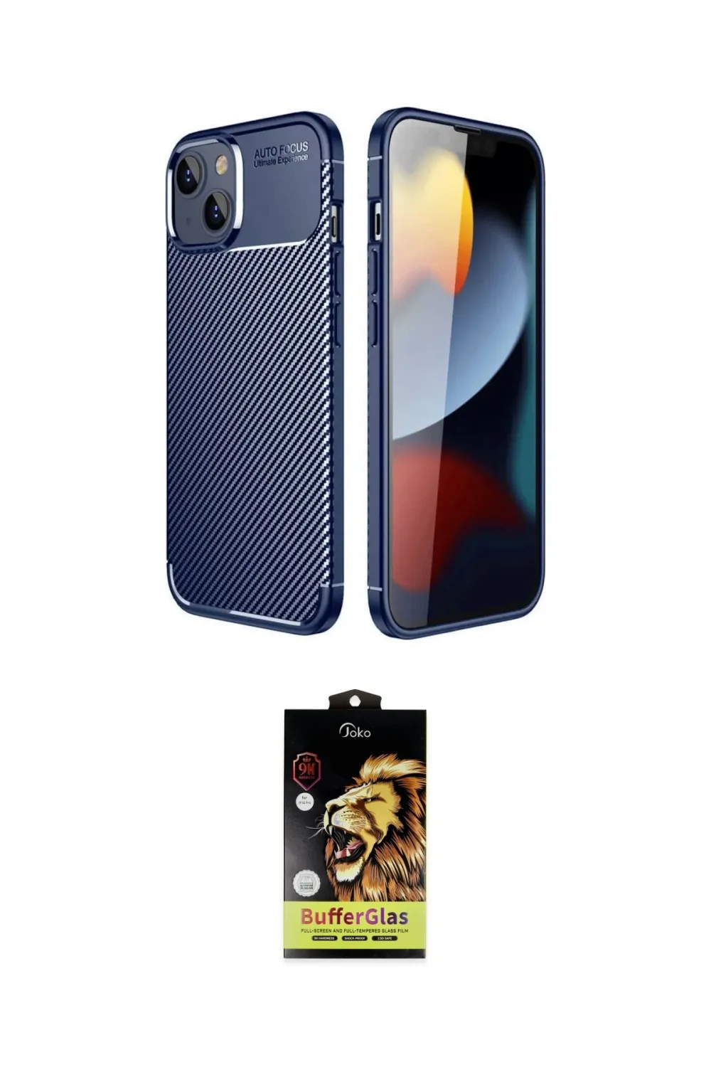 ieg™ iPhone 14 Kılıf Eksen Form Prime - Siyah Buffer Cam Ekran Koruyucu