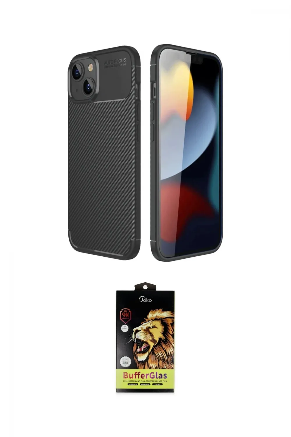 ieg™ iPhone 14 Kılıf Eksen Form Prime - Siyah Buffer Cam Ekran Koruyucu