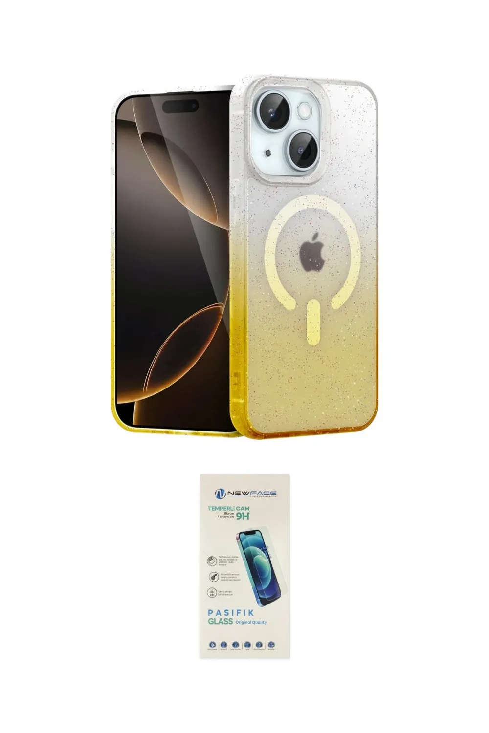 ieg™ iPhone 14 Kılıf Eksen Minimal Özel Seri - Şeffaf Pasifik Cam Ekran Koruyucu