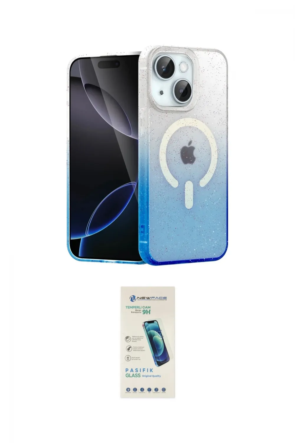 ieg™ iPhone 14 Kılıf Eksen Minimal Özel Seri - Şeffaf Pasifik Cam Ekran Koruyucu