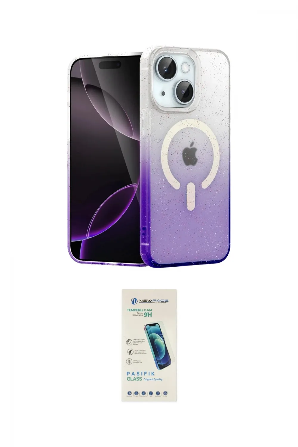 ieg™ iPhone 14 Kılıf Eksen Minimal Özel Seri - Şeffaf Pasifik Cam Ekran Koruyucu