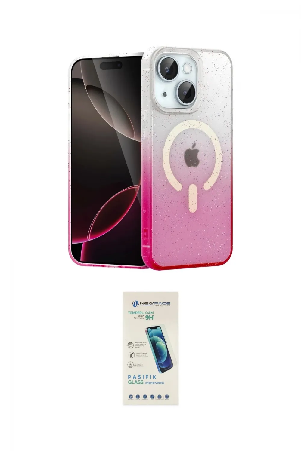 ieg™ iPhone 14 Kılıf Eksen Minimal Özel Seri - Şeffaf Pasifik Cam Ekran Koruyucu