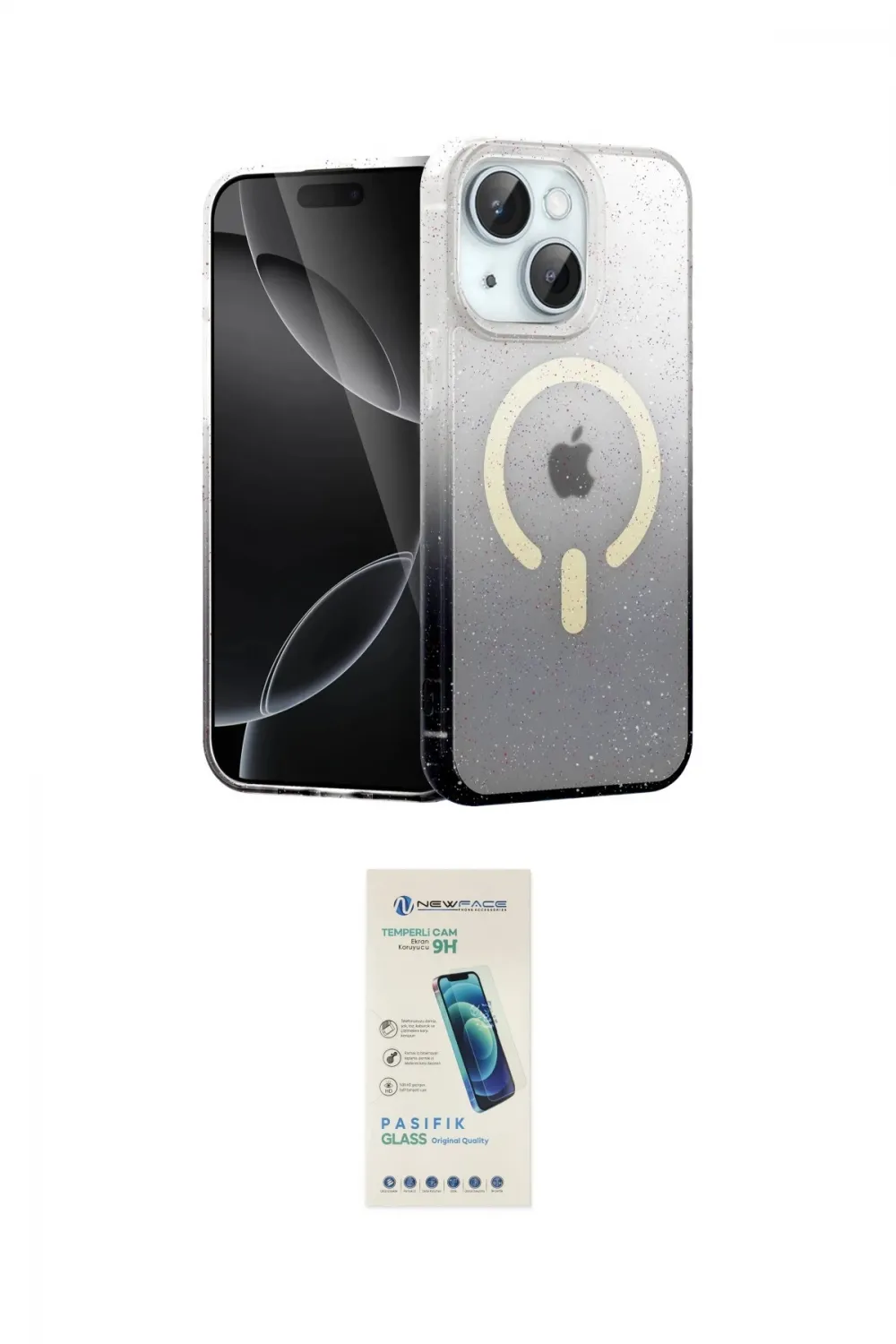 ieg™ iPhone 14 Kılıf Eksen Minimal Özel Seri - Şeffaf Pasifik Cam Ekran Koruyucu