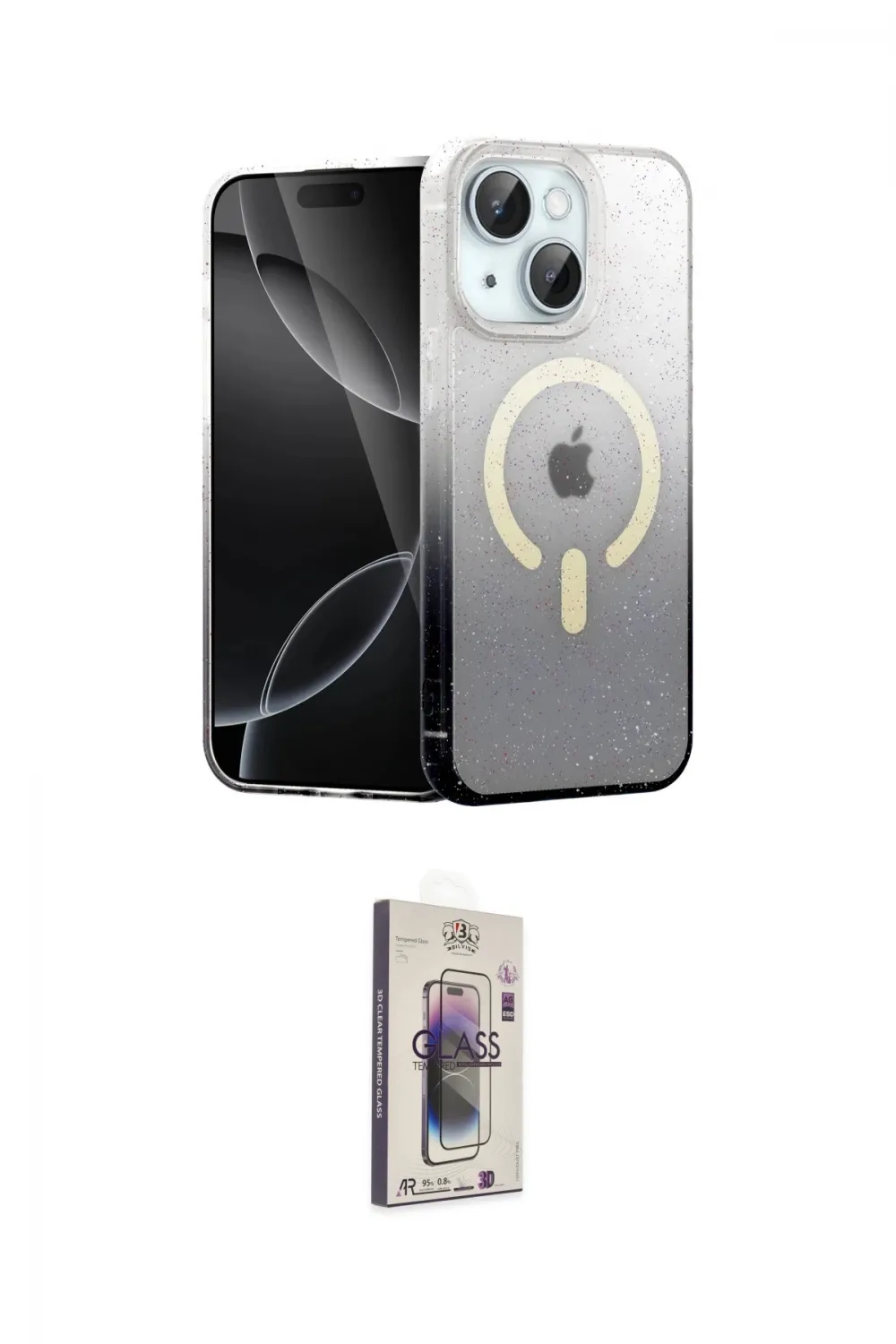 ieg™ iPhone 14 Kılıf Eksen Minimal Özel Seri - Siyah Bilvis 3D Cam Ekran Koruyucu