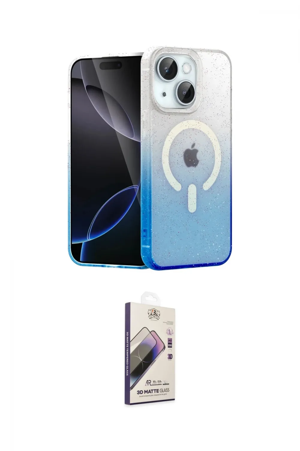 ieg™ iPhone 14 Kılıf Eksen Minimal Özel Seri - Siyah Bilvis 3D Mat Cam Ekran Koruyucu