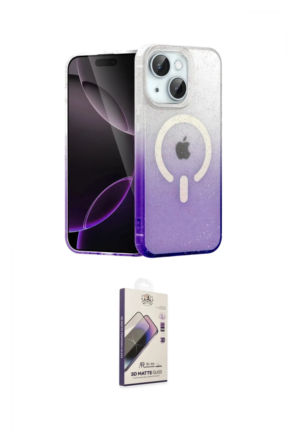 ieg™ iPhone 14 Kılıf Eksen Minimal Özel Seri - Siyah Bilvis 3D Mat Cam Ekran Koruyucu