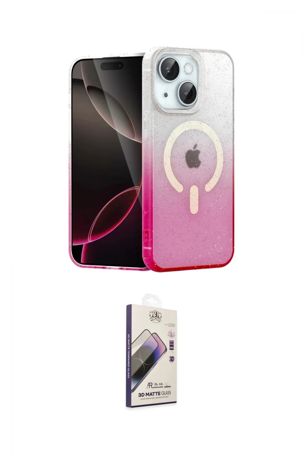 ieg™ iPhone 14 Kılıf Eksen Minimal Özel Seri - Siyah Bilvis 3D Mat Cam Ekran Koruyucu
