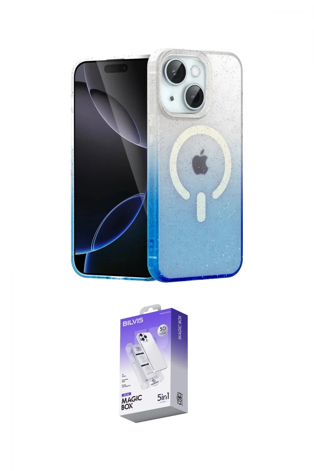 ieg™ iPhone 14 Kılıf Eksen Minimal Özel Seri - Siyah Bilvis 5in1 3D Magic Cam Ekran Koruyucu