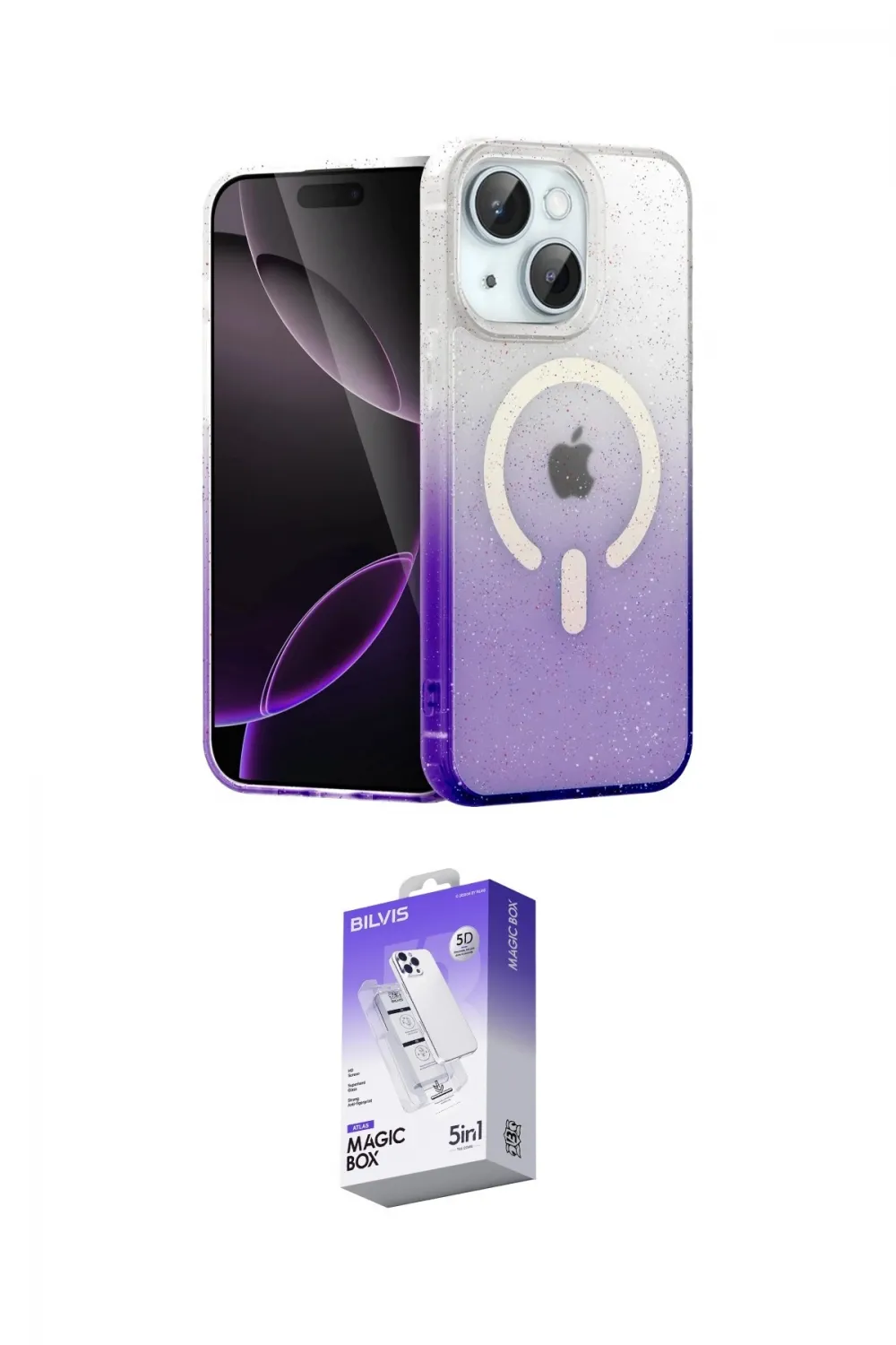 ieg™ iPhone 14 Kılıf Eksen Minimal Özel Seri - Siyah Bilvis 5in1 3D Magic Cam Ekran Koruyucu