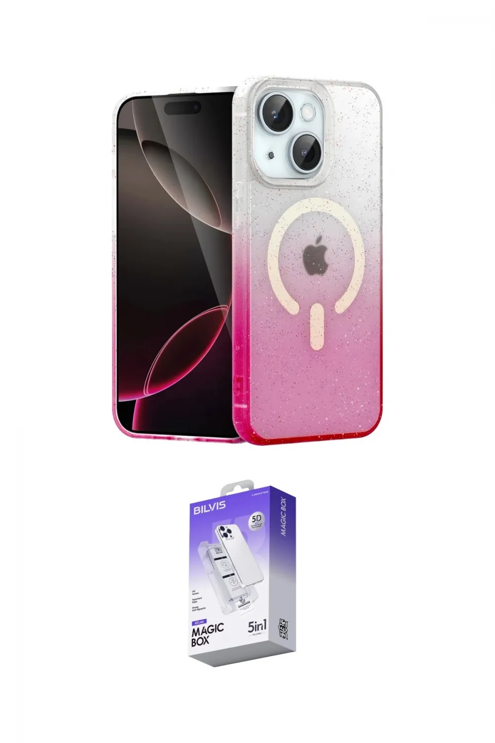 ieg™ iPhone 14 Kılıf Eksen Minimal Özel Seri - Siyah Bilvis 5in1 3D Magic Cam Ekran Koruyucu