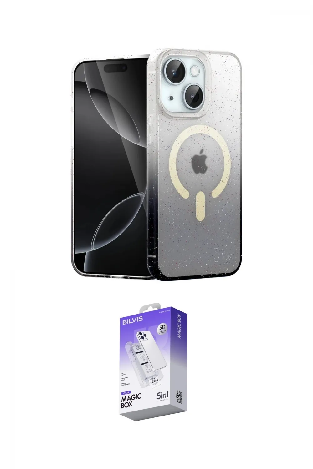 ieg™ iPhone 14 Kılıf Eksen Minimal Özel Seri - Siyah Bilvis 5in1 3D Magic Cam Ekran Koruyucu