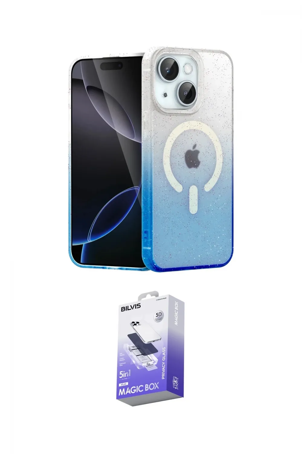 ieg™ iPhone 14 Kılıf Eksen Minimal Özel Seri - Siyah Bilvis 5in1 5D Magic Hayalet Cam Ekran Koruyucu