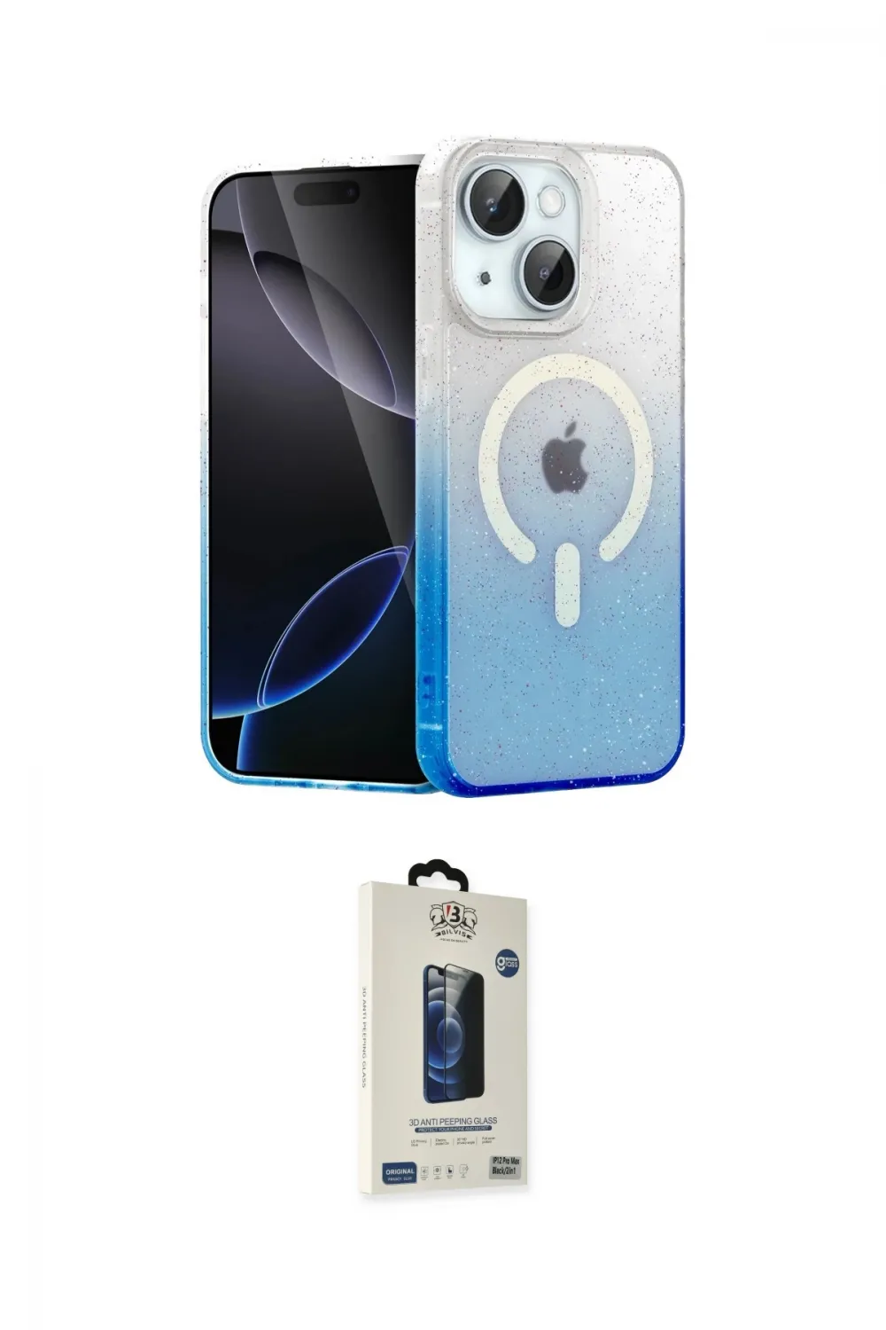 ieg™ iPhone 14 Kılıf Eksen Minimal Özel Seri - Siyah Bilvis Hayalet Cam Ekran Koruyucu