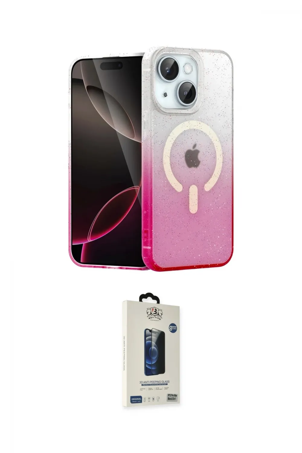 ieg™ iPhone 14 Kılıf Eksen Minimal Özel Seri - Siyah Bilvis Hayalet Cam Ekran Koruyucu