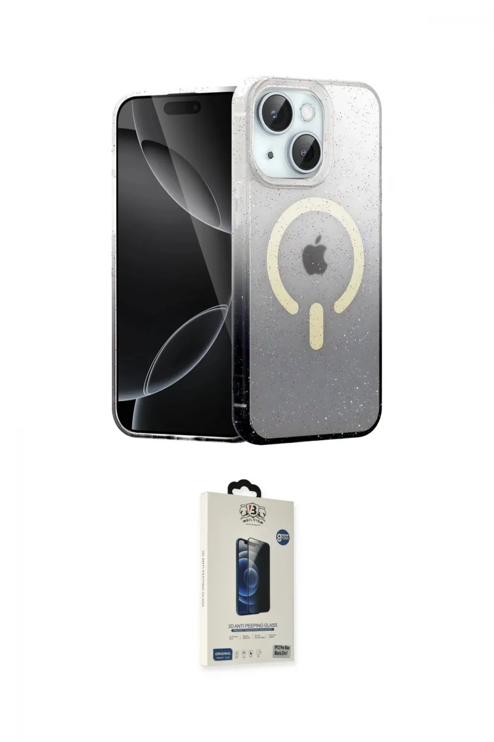 ieg™ iPhone 14 Kılıf Eksen Minimal Özel Seri - Siyah Bilvis Hayalet Cam Ekran Koruyucu