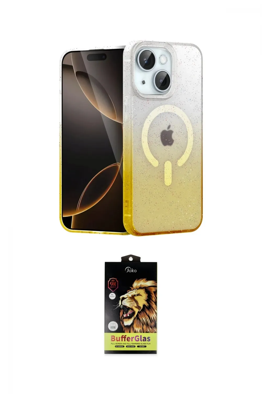 ieg™ iPhone 14 Kılıf Eksen Minimal Özel Seri - Siyah Buffer Cam Ekran Koruyucu