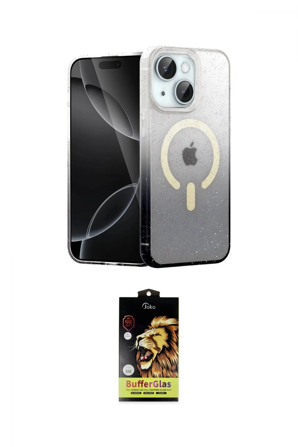 ieg™ iPhone 14 Kılıf Eksen Minimal Özel Seri - Siyah Buffer Cam Ekran Koruyucu