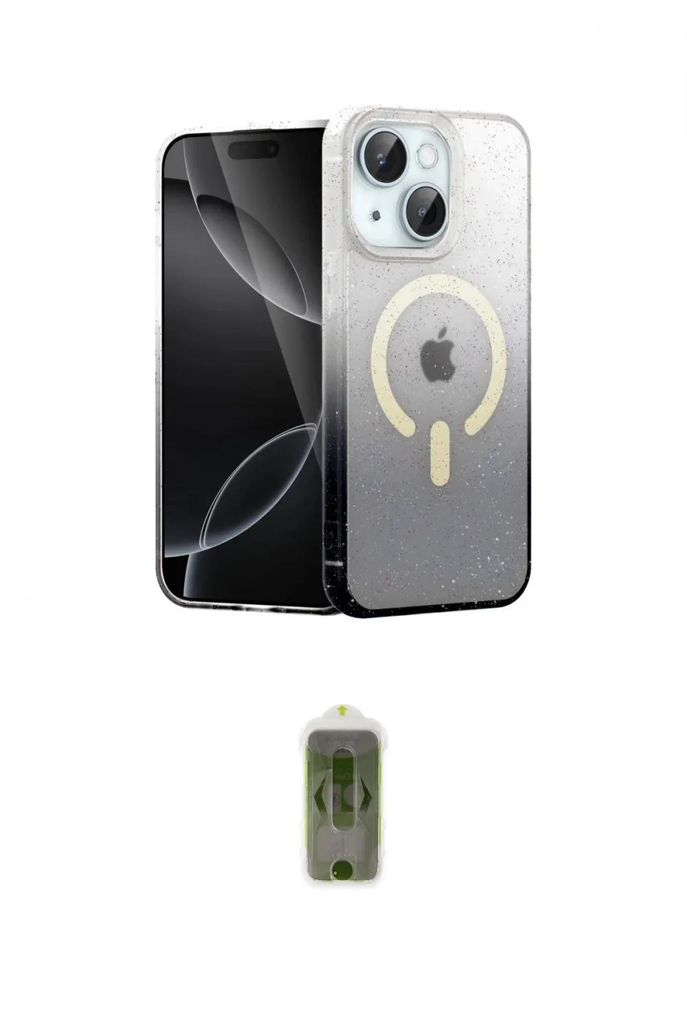 ieg™ iPhone 14 Kılıf Eksen Minimal Özel Seri - Siyah Joko Magic 5D Hayalet Cam