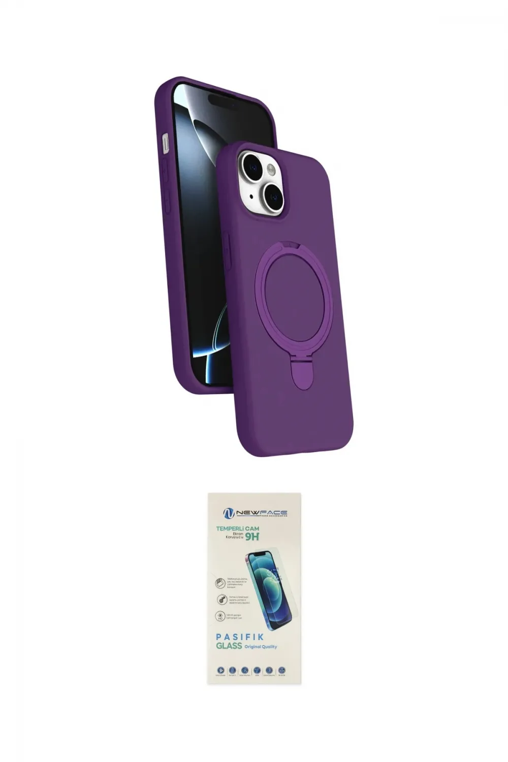 ieg™ iPhone 14 Kılıf İz Işık Koleksiyonu - Şeffaf Pasifik Cam Ekran Koruyucu