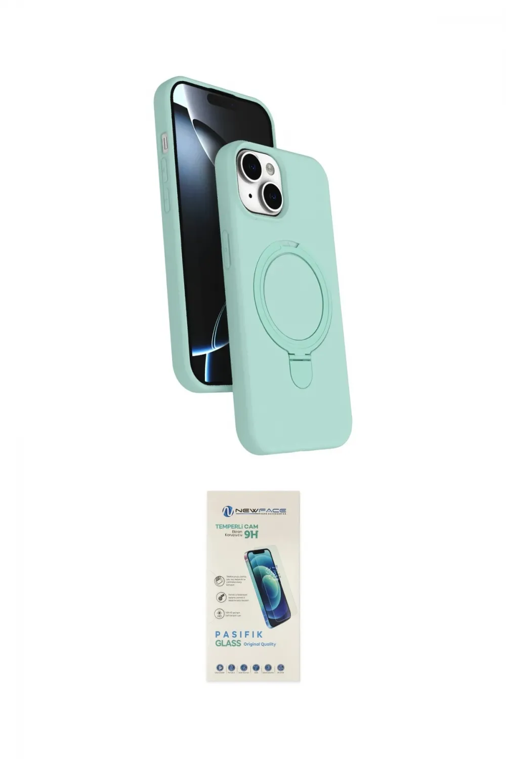 ieg™ iPhone 14 Kılıf İz Işık Koleksiyonu - Şeffaf Pasifik Cam Ekran Koruyucu