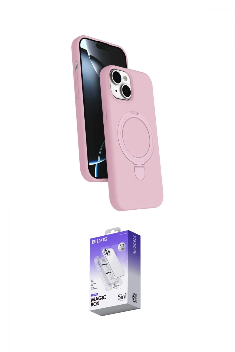 ieg™ iPhone 14 Kılıf İz Işık Koleksiyonu - Siyah Bilvis 5in1 3D Magic Cam Ekran Koruyucu