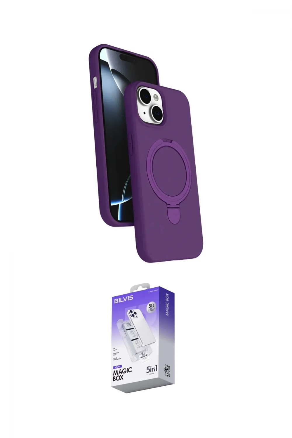 ieg™ iPhone 14 Kılıf İz Işık Koleksiyonu - Siyah Bilvis 5in1 3D Magic Cam Ekran Koruyucu