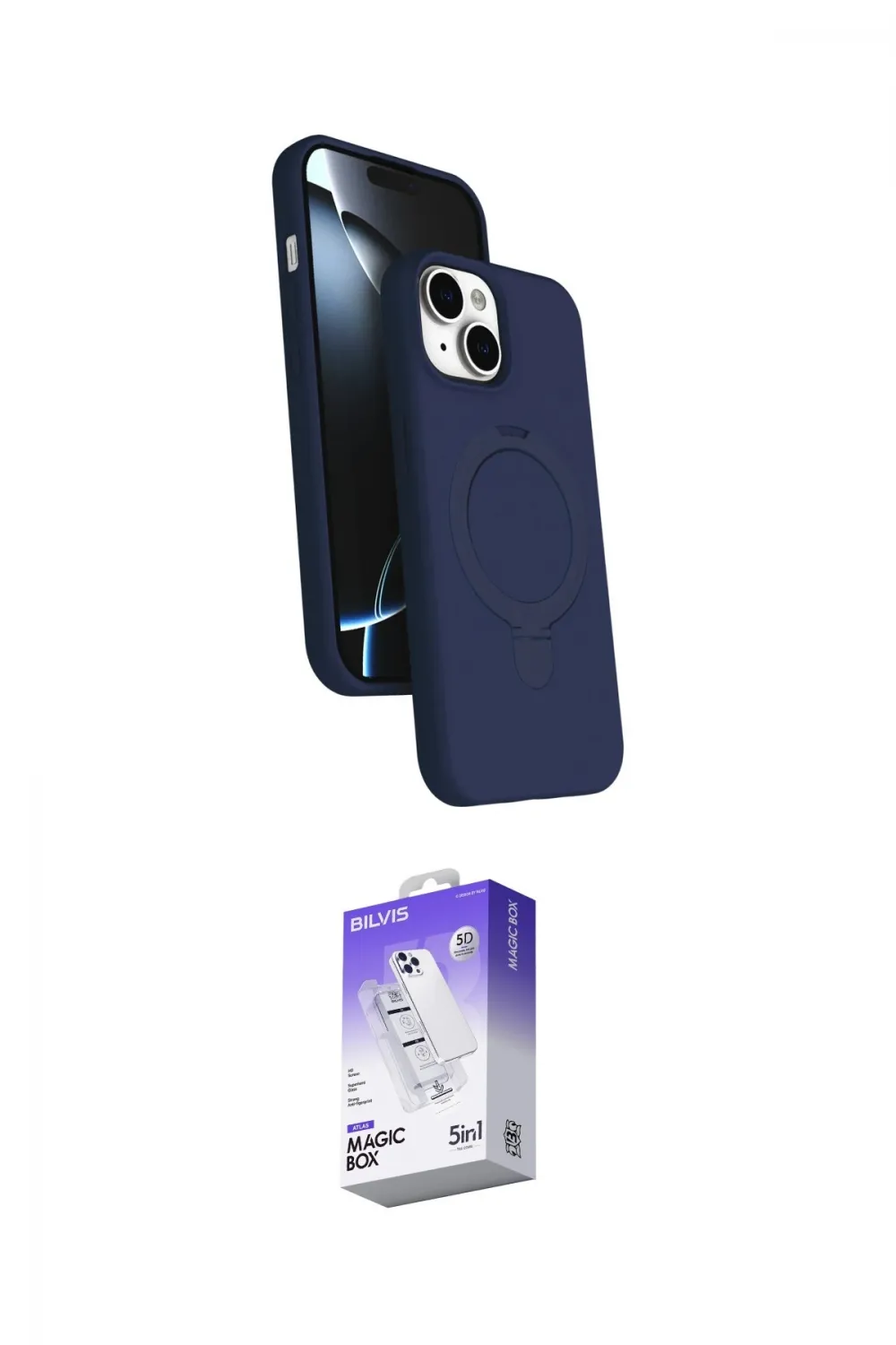 ieg™ iPhone 14 Kılıf İz Işık Koleksiyonu - Siyah Bilvis 5in1 3D Magic Cam Ekran Koruyucu