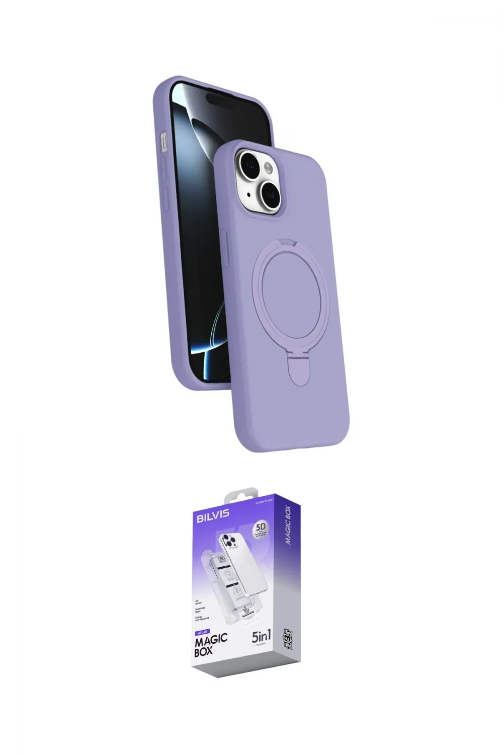 ieg™ iPhone 14 Kılıf İz Işık Koleksiyonu - Siyah Bilvis 5in1 3D Magic Cam Ekran Koruyucu