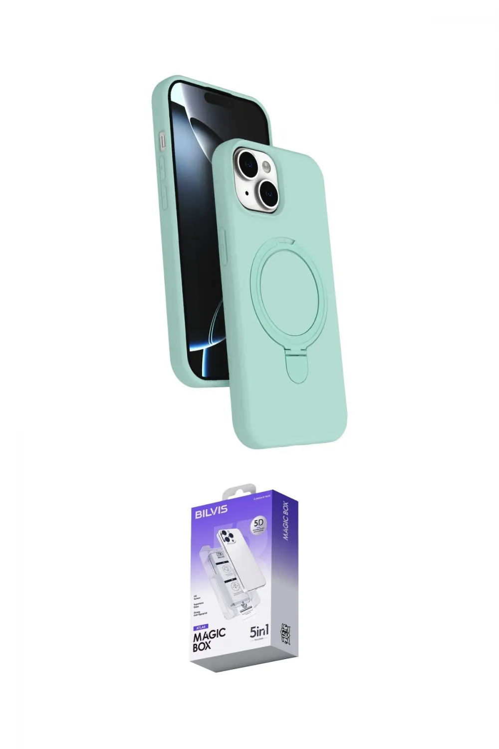 ieg™ iPhone 14 Kılıf İz Işık Koleksiyonu - Siyah Bilvis 5in1 3D Magic Cam Ekran Koruyucu