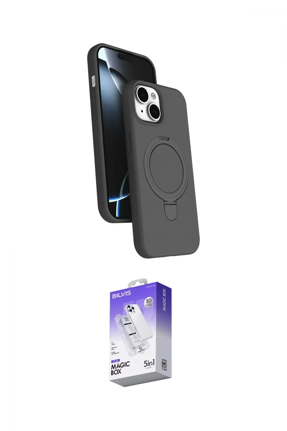 ieg™ iPhone 14 Kılıf İz Işık Koleksiyonu - Siyah Bilvis 5in1 3D Magic Cam Ekran Koruyucu