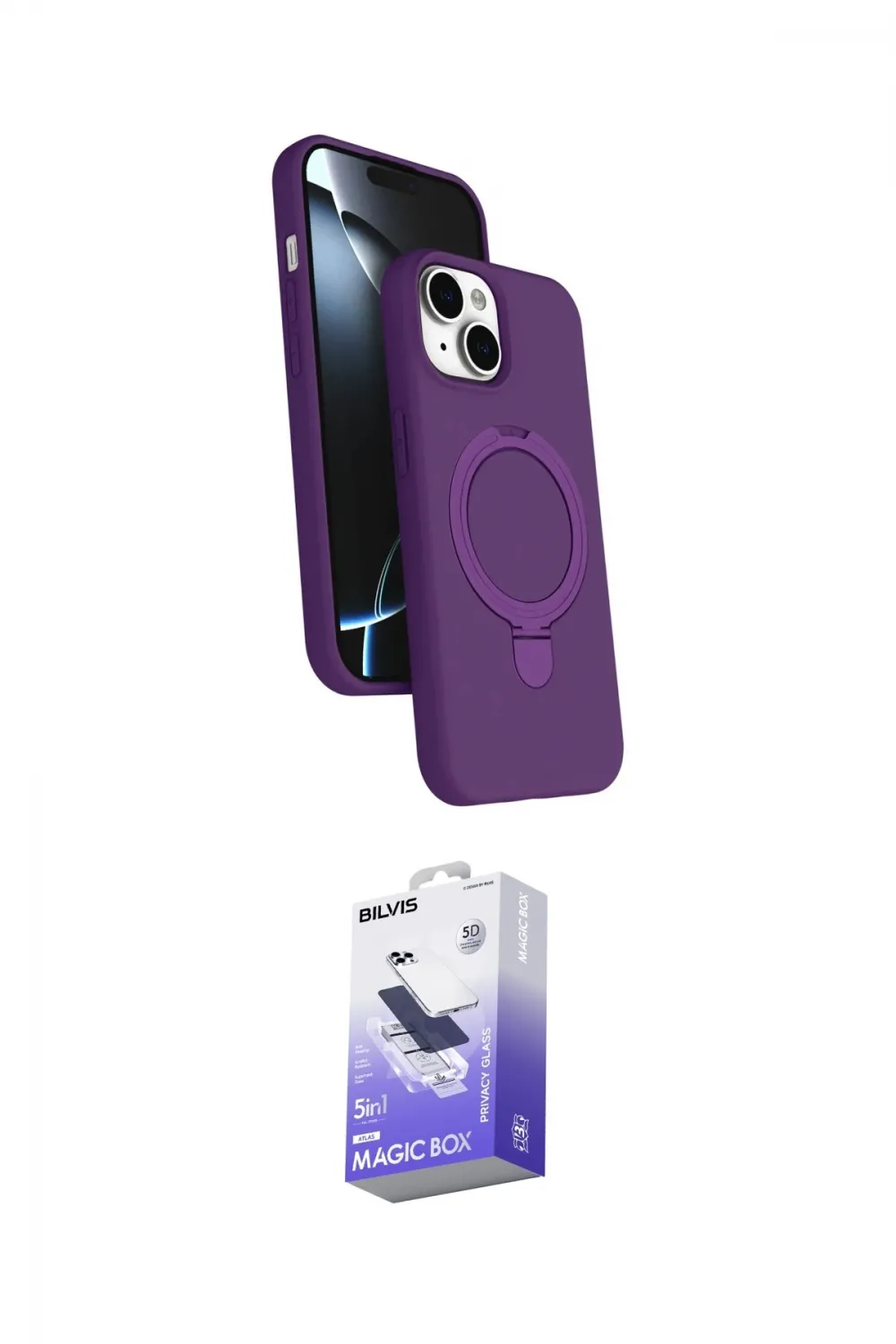 ieg™ iPhone 14 Kılıf İz Işık Koleksiyonu - Siyah Bilvis 5in1 5D Magic Hayalet Cam Ekran Koruyucu
