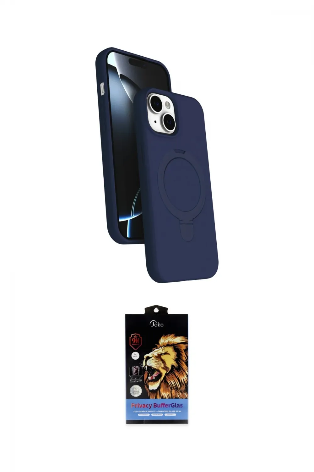ieg™ iPhone 14 Kılıf İz Işık Koleksiyonu - Siyah Buffer Hayalet Cam Ekran Koruyucu