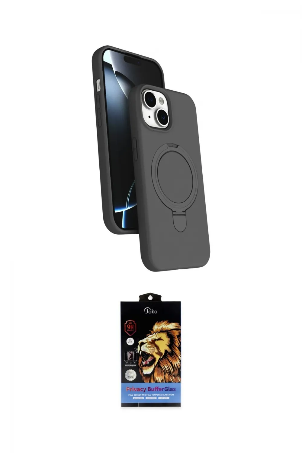 ieg™ iPhone 14 Kılıf İz Işık Koleksiyonu - Siyah Buffer Hayalet Cam Ekran Koruyucu