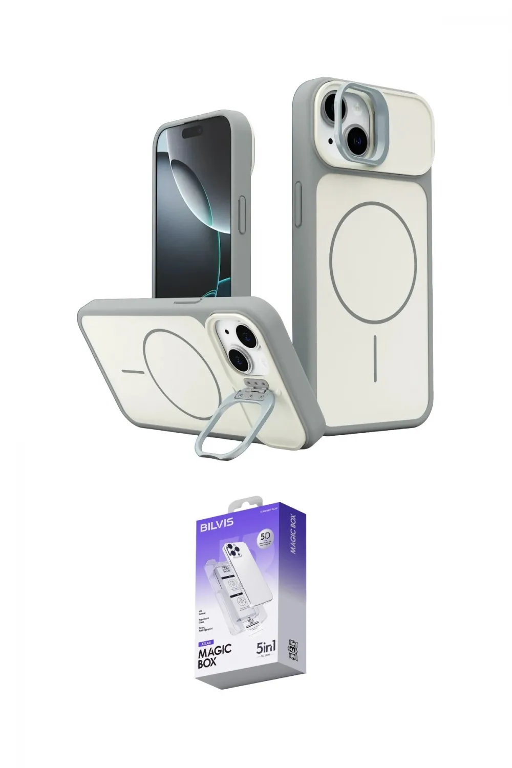 ieg™ iPhone 14 Kılıf İz Modern Prime - Siyah Bilvis 5in1 3D Magic Cam Ekran Koruyucu