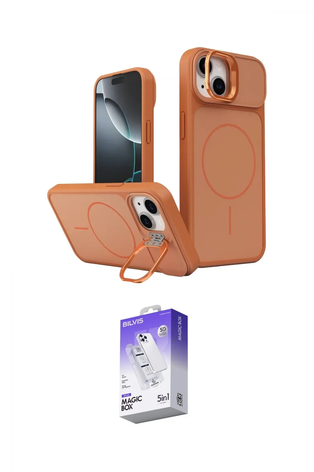 ieg™ iPhone 14 Kılıf İz Modern Prime - Siyah Bilvis 5in1 3D Magic Cam Ekran Koruyucu