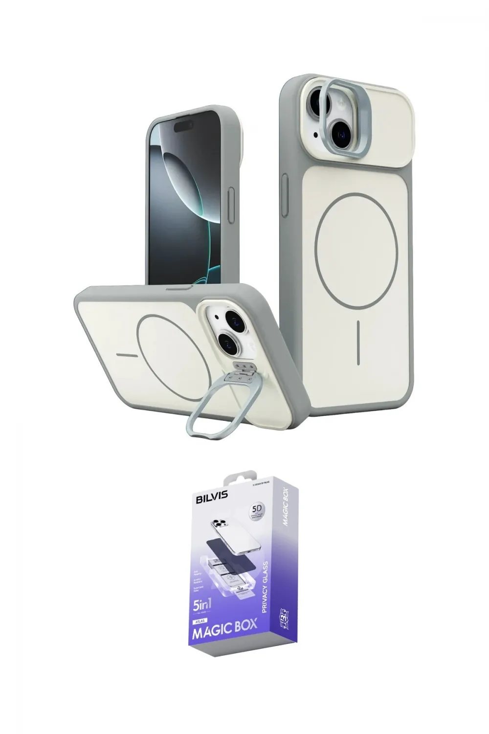 ieg™ iPhone 14 Kılıf İz Modern Prime - Siyah Bilvis 5in1 5D Magic Hayalet Cam Ekran Koruyucu