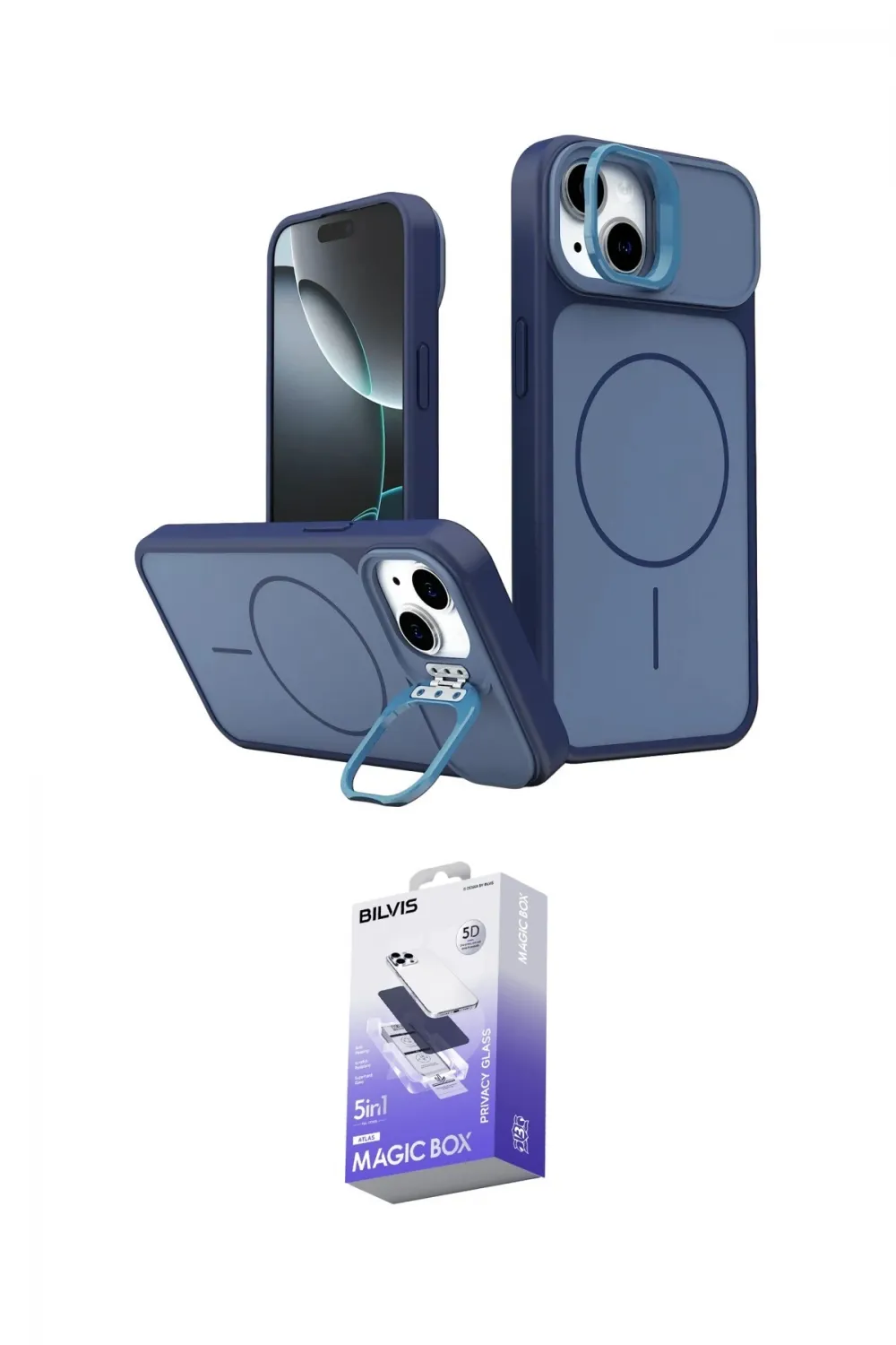 ieg™ iPhone 14 Kılıf İz Modern Prime - Siyah Bilvis 5in1 5D Magic Hayalet Cam Ekran Koruyucu