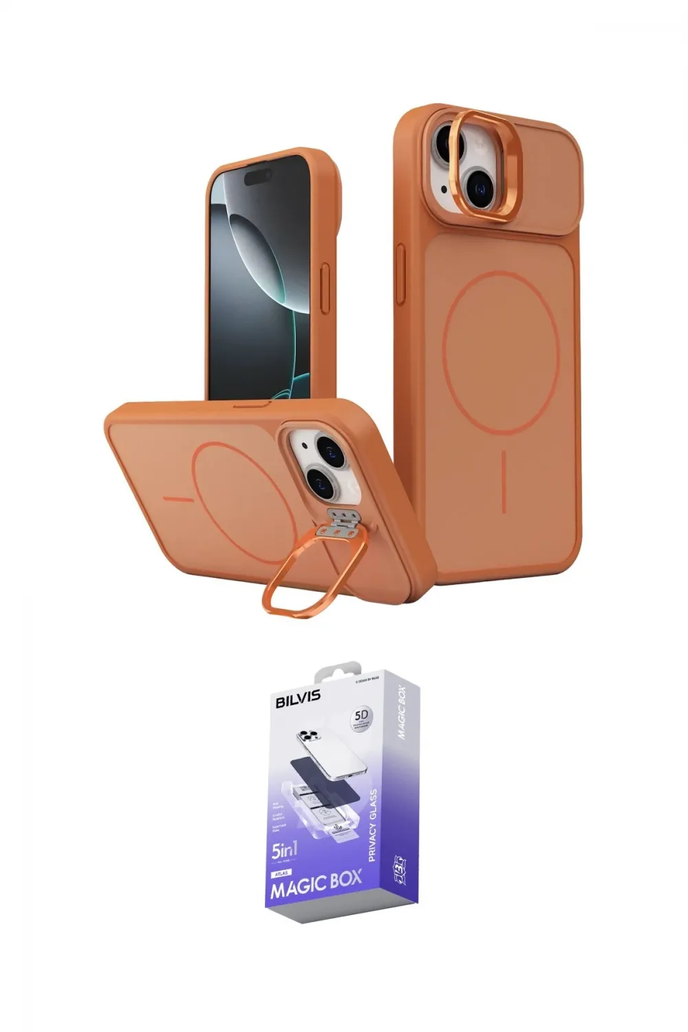 ieg™ iPhone 14 Kılıf İz Modern Prime - Siyah Bilvis 5in1 5D Magic Hayalet Cam Ekran Koruyucu