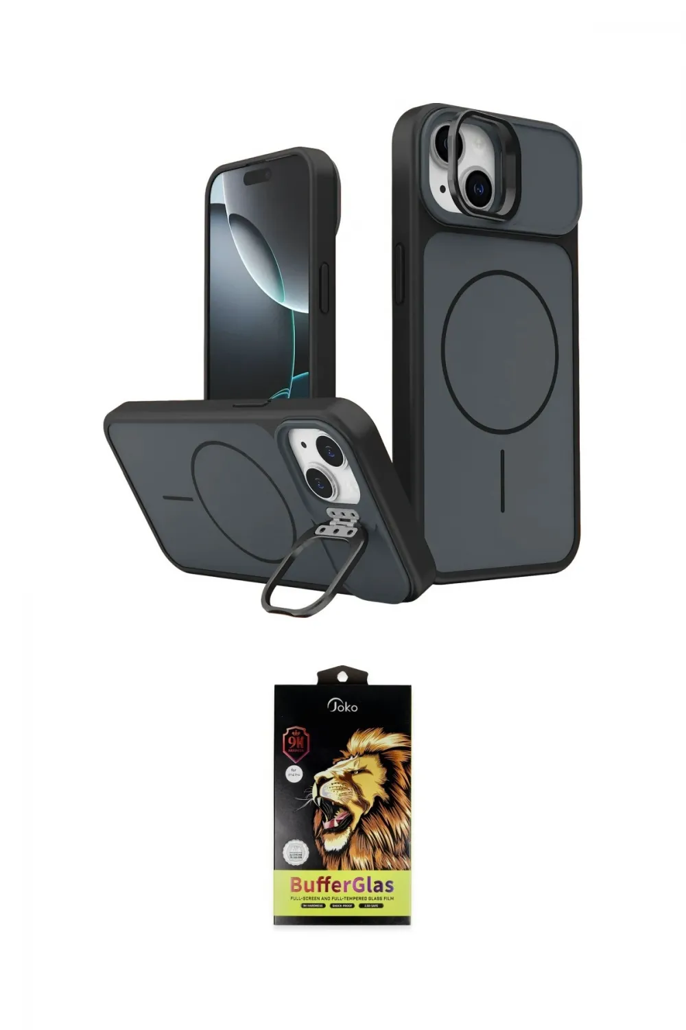 ieg™ iPhone 14 Kılıf İz Modern Prime - Siyah Buffer Cam Ekran Koruyucu